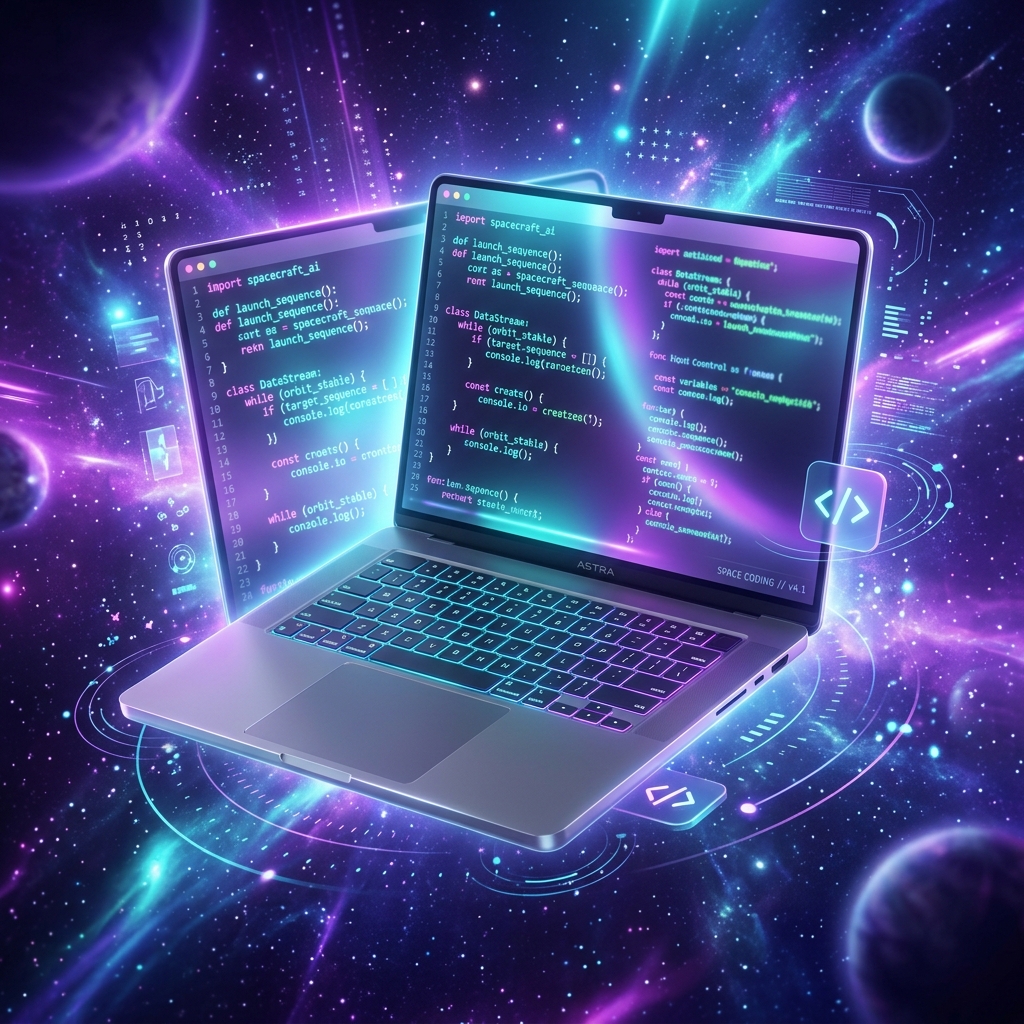 3D Laptop with Glowing Code